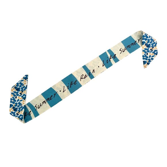 Slim Scarf Blue Floral 34in Satin Two Sided Nauticalcore Preppy No63 - Picture 4 of 16